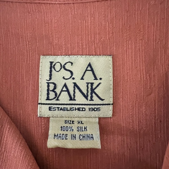 Jos. A. Bank Burnt Orange Cream White Casual Button Down Silk Camp Shirt Size XL - Picture 5 of 8